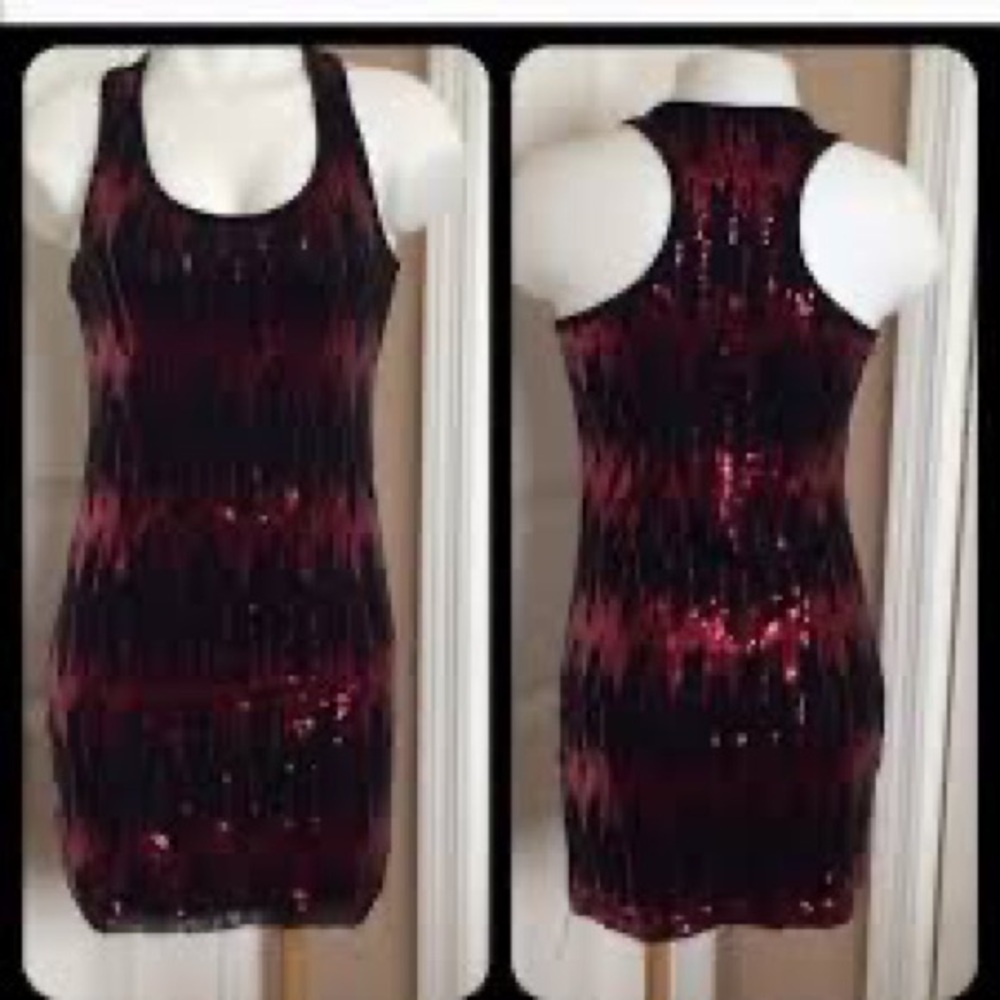 JULIE BY UNE:: BLACK WITH RED SEQUIN RACERBACK COCTAIL DRESS SIZE S